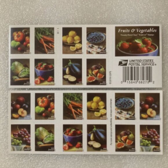 2020 USPS Fruits and Vegetables Forever Stamps 50 Booklet of 1000 - Picture 1 of 6